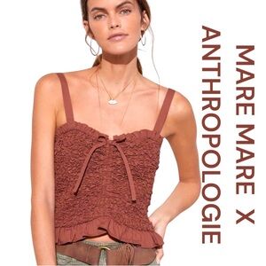 MARE MARE X ANTHROPOLOGIE Textured Smocked Ruffle Tank, Size M.